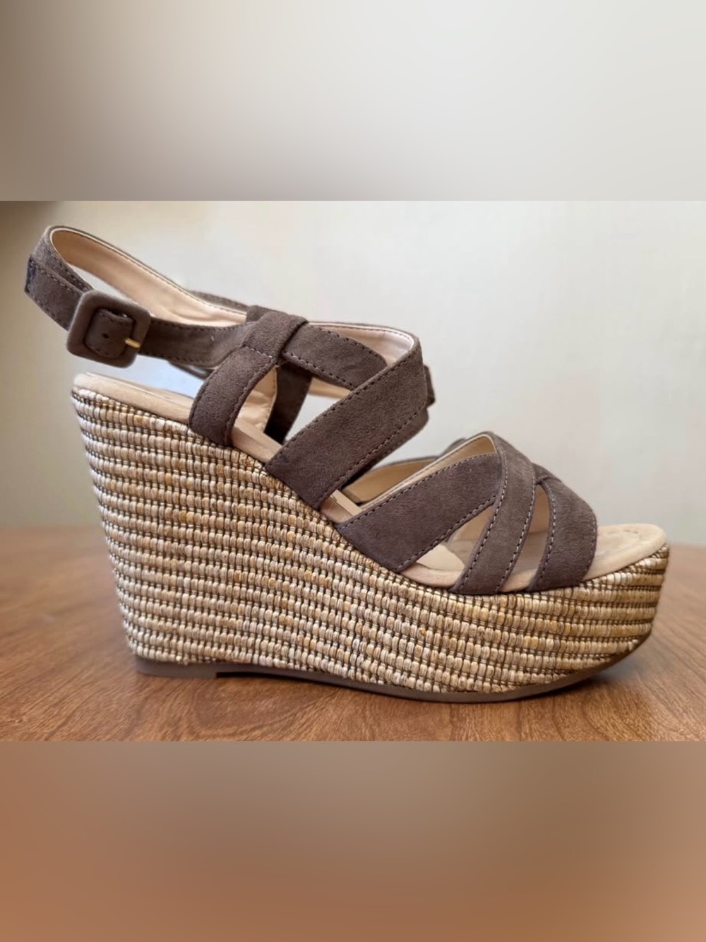 Unisa Brown Suede Wedge Espadrille Sandals